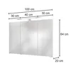 A white cabinet with mirrored doors and an LED light strip above it, with dimensions indicated. Produktbild-Vorschau
