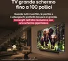 A living room scene with a large TV displaying elephants in a jungle, a child watching. Produktbild-Vorschau