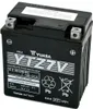 A black Yuasa YTZ7V battery is shown from a diagonal angle against a white background with some black elements. Produktbild-Vorschau