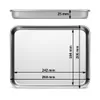 A top-down and side view of a rectangular baking tray with dimensions indicated. Anteprima dell’immagine prodotto