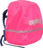 A pink rain cover for a backpack, with reflective stripes and a logo. Produktbild-Vorschau