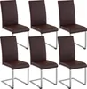 A set of six brown dining chairs with silver legs arranged in two rows of three. Náhled obrázku produktu