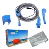 A collection of items for a portable camping shower set, including the shower head, pump, hose, a mounting bracket, and the product packaging. Produktbild-Vorschau