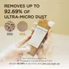 Hands holding a product with foam, showing before and after images of skin. Voir les images du produit