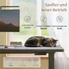A cat sleeping on a desk with a monitor in the background and marketing overlays. Produktbild-Vorschau