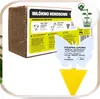 A product shot featuring a brick of coco coir and a butterfly-shaped sticky trap. Produktbild-Vorschau