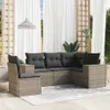5-tlg. Garten-Sofagarnitur mit Kissen Grau Poly Rattan Produktbild-Vorschau 2