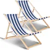 Two blue and white striped deck chairs are shown against a white background. Produktbild-Vorschau