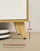 Close-up of the legs of a lowboard TV stand, showing the ground clearance and a robot vacuum cleaner underneath. Produktbild-Vorschau