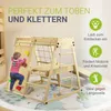 A child is playing on a wooden indoor playground structure with a slide, climbing wall, and net. Podgląd zdjęcia produktu