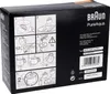 The back of a Braun PureAqua water filter packaging box, showing instructional diagrams and product information. Produktbild-Vorschau