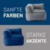 A split image showing two beanbag chairs, one in gray and one in blue, with German text overlay. Anteprima dell’immagine prodotto