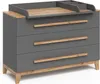 A gray dresser with wooden accents and a changing table topper. Náhled obrázku produktu