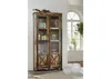 A rustic, multi-colored wooden display cabinet filled with decorative items and books, placed in a well-lit room with a large arched window in the background. Anteprima dell’immagine prodotto