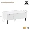 A diagram showing the dimensions of a white coffee table with a storage compartment and a door. Produktbild-Vorschau