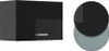 A black high-gloss wall cabinet with a silver handle is shown on the left. On the right, there are two overlapping circles, one dark gray and one light gray, possibly representing color options or a design element. Produktbild-Vorschau