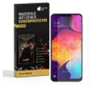 A product package for a screen protector next to a smartphone with the screen protector applied. Produktbild-Vorschau