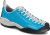 Blaues Lifestyle-Schuhmodell "Mojito" von Scarpa mit grauen Schnürsenkeln und schwarzer Sohle. Produktbild-Vorschau
