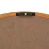 Close-up view of the back of a round mirror with a wooden frame, showing the hanging hardware attached to the backing. Voir les images du produit