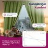 A couple reading a book in front of a window with green curtains, with a graph showing temperature comparison. Produktbild-Vorschau