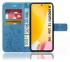 A blue flip case for a Xiaomi 12 Lite phone, showing credit cards and euro banknotes inserted into the case. Produktbild-Vorschau
