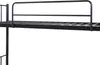 Close-up of the top part of a black metal bunk bed frame, showing the guardrail and mattress support. Anteprima dell’immagine prodotto