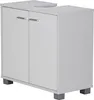 A white bathroom vanity cabinet with two doors and silver handles, shown from a three-quarter angle against a white background. Náhľad obrázku produktu