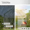 A split image showing a greenhouse in rain on the left and sunlight on the right, with text overlays highlighting features. Náhled obrázku produktu
