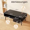 A black coffee table with dimensions and weight capacity indicated by text and icons. Produktbild-Vorschau