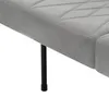 A close-up view of the leg and side of a gray sofa. Voir les images du produit