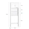 A white, multi-shelf storage unit with a cabinet at the top, shown against a white background with dimensions indicated by lines and text. Náhled obrázku produktu