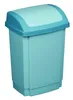 A turquoise and blue plastic trash can with a swing lid, shown against a white background. Produktbild-Vorschau