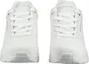 A pair of white Skechers Uno sneakers are shown from the front. Voir les images du produit