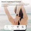 A woman wearing a smartwatch, with icons and text describing its features. Produktbild-Vorschau