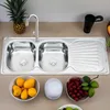 120cm Edelstahl Doppel Einbauspüle Edelstahlspüle Produktbild-Vorschau 2