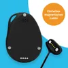 A black GPS tracker device and its magnetic charging cable are shown against a blue and white background. An orange circle with German text is in the upper right corner. Produktbild-Vorschau