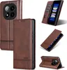 Multiple views of a brown leather flip phone case for a Xiaomi Redmi Note 14 Pro 5G. Náhled obrázku produktu