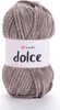 A ball of beige-gray chenille yarn with a white label. Produktbild-Vorschau