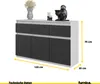A white and gray sideboard with dimensions indicated by yellow lines and text. Produktbild-Vorschau