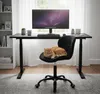 An office chair with a cat sleeping on it, in front of a desk with a computer. Náhled obrázku produktu