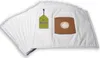 A stack of white vacuum cleaner bags, with one bag in focus showing a brown paper dust catcher with a circular opening. Produktbild-Vorschau