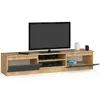 A TV stand with a television on top, and electronic devices on the stand. Produktbild-Vorschau