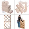 A collage of images showing a wooden wine rack, its components, and a woman with a wine bottle. Voir les images du produit