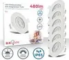 Product packaging for LED downlights, showing a single light fixture and a stack of six. Produktbild-Vorschau