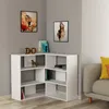 A corner bookshelf filled with books and decorative items, next to a sofa with cushions. Anteprima dell’immagine prodotto