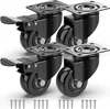 A set of four black heavy-duty casters with brakes and screws, presented on a white background. Anteprima dell’immagine prodotto