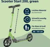 A green HUDORA scooter is shown with feature callouts. Produktbild-Vorschau