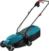 A teal and black electric lawnmower is shown against a white background. Náhled obrázku produktu