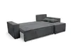 A gray sectional sofa with a pull-out bed function and storage is shown against a white background. Produktbild-Vorschau
