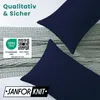 Two dark blue pillowcases are shown on a textured gray blanket. Produktbild-Vorschau